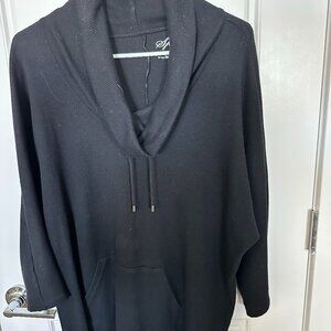 Ladies black cowl neck draw string top